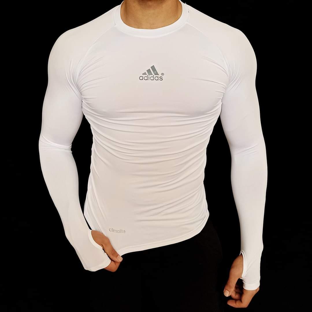 zoo Afirmar Grasa Adidas Compression Long Sleeve White – with fingers – Abdalla Store