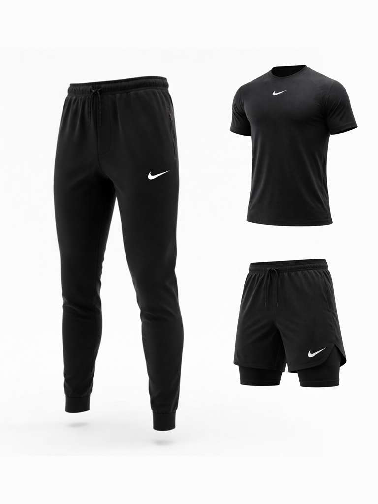 Set nike Black 3 pieces - طقم نايك اسود 3 قطع بنطلون وتيشرت نص كم وشورت بليجنز